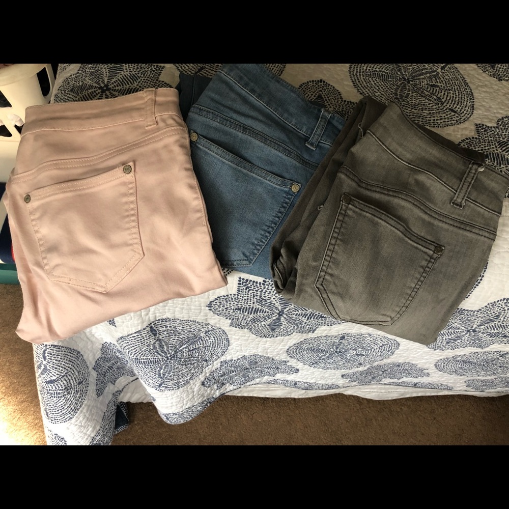 Blue Asphalt jeans, light pink, gray & denim.